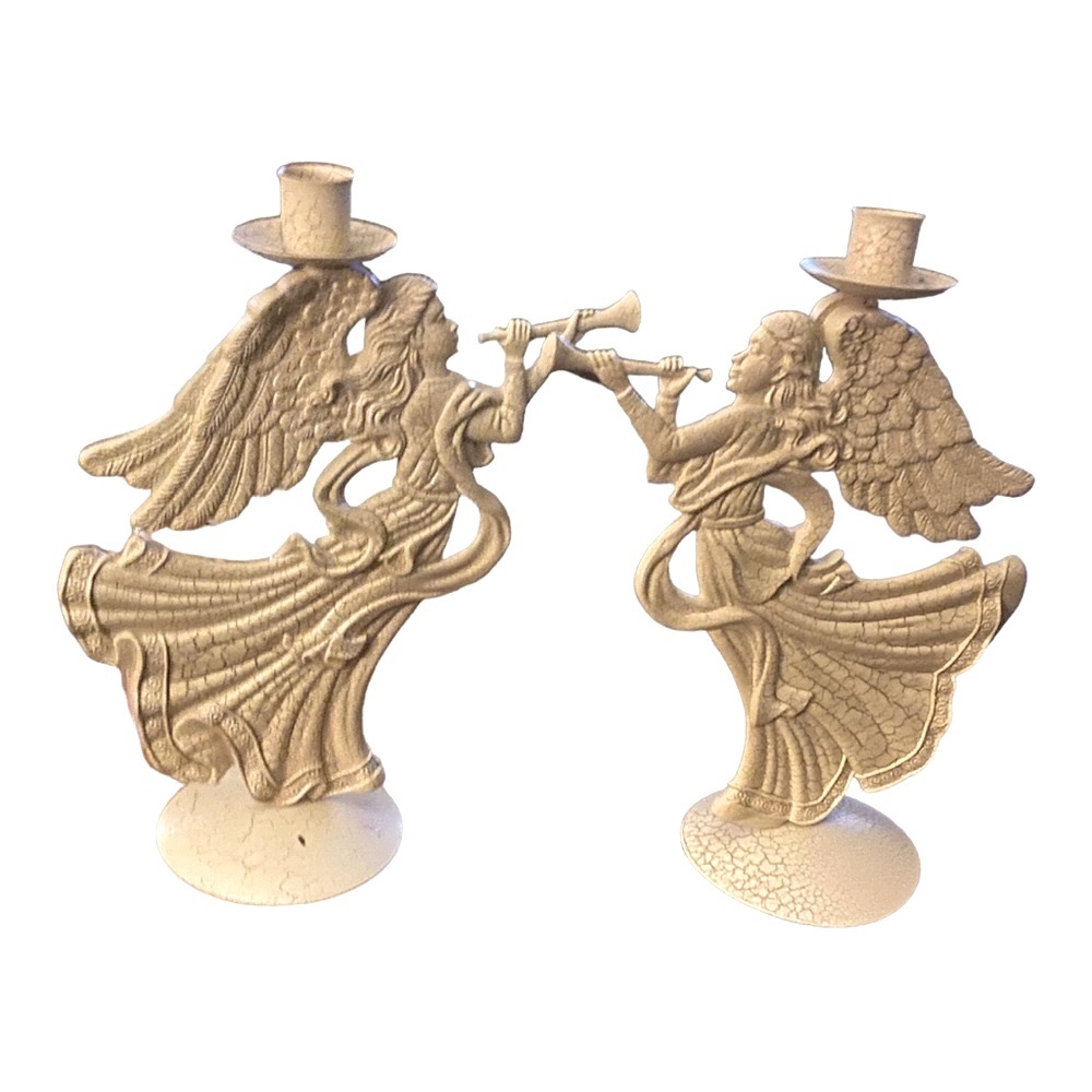 Angel candle holders, metal, pair, shabby chic rustic modern farmhouse